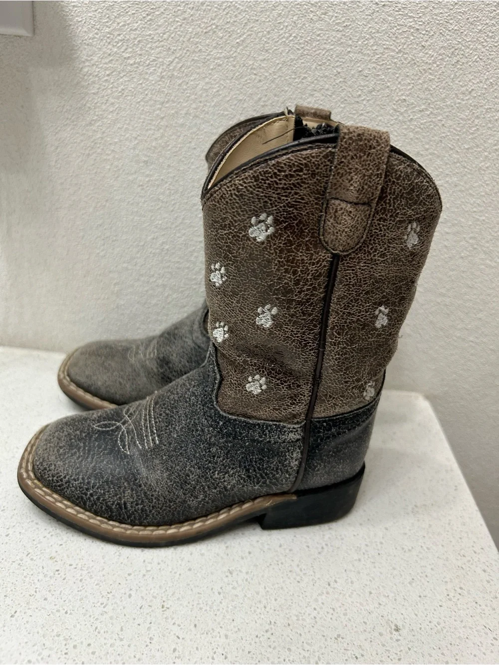 Kids Brown Paw-Print Cowboy Boots